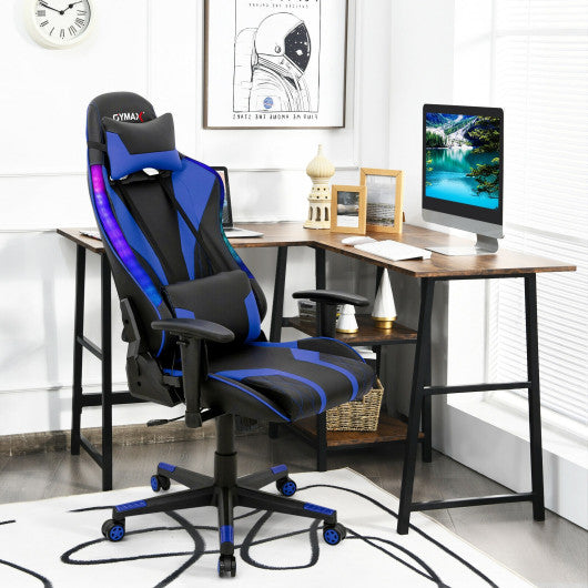 Gaming Chair Adjustable Swivel Computer Chair with Dynamic LED Lights-Blue