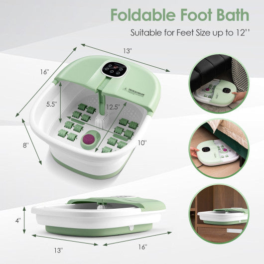 Folding Foot Spa Basin with Heat Bubble Roller Massage Temp and Time Set-Green