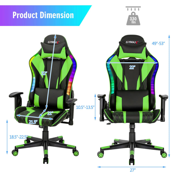 Gaming Chair Adjustable Swivel Computer Chair with Dynamic LED Lights-Green