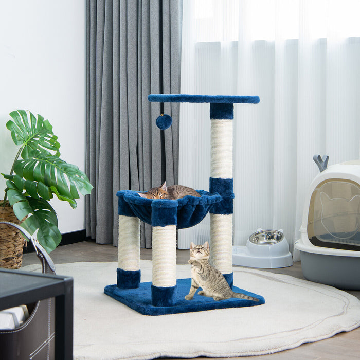 Multi-level Cat Tree with Scratching Posts and Cat Hammock-Blue