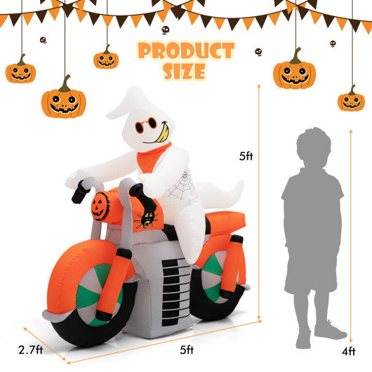 5 Feet Halloween Inflatable Ghost Riding on Motor Bike with LED Lights