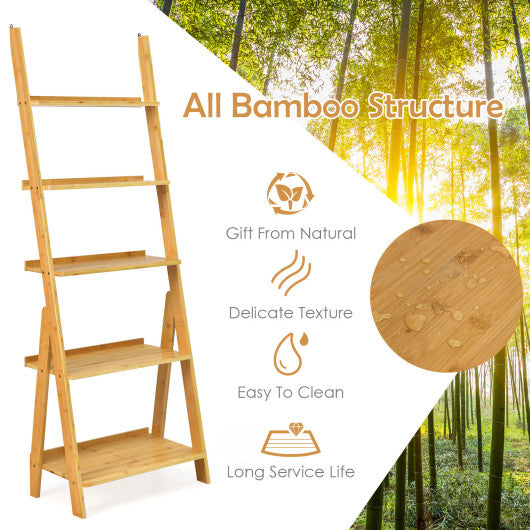 5-Tier Bamboo Ladder Shelf for Home Use-Natural