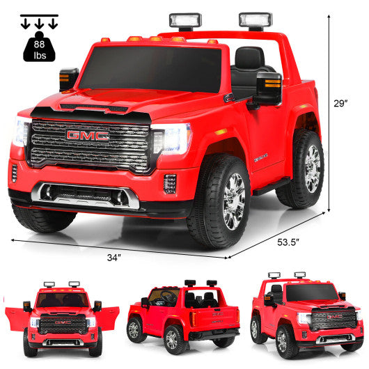 12V 2-Seater Licensed GMC Kids Ride On Truck RC Electric Car with Storage Box-Red