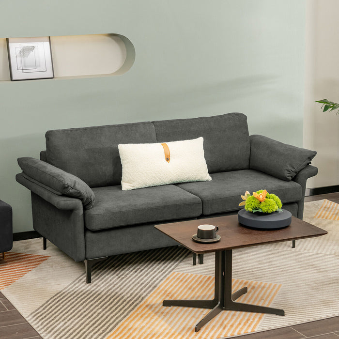 Modern Fabric Loveseat Sofa for with Metal Legs and Armrest Pillows-Gray