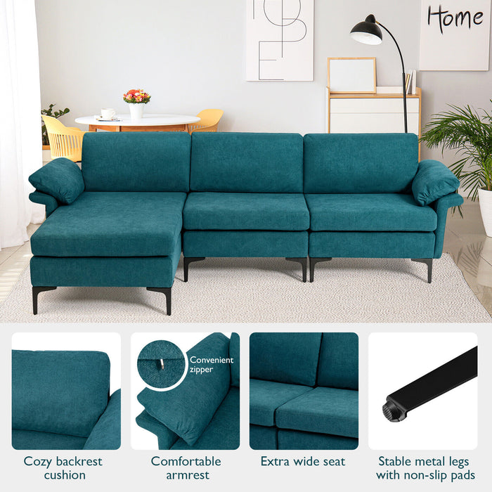 Extra Large Modular L-shaped Sectional Sofa with Reversible Chaise for 4-5 People-Peacock Blue