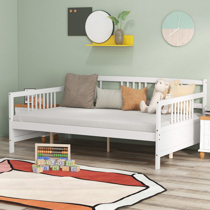 Wooden Full Size Daybed Frame with Guardrails-White