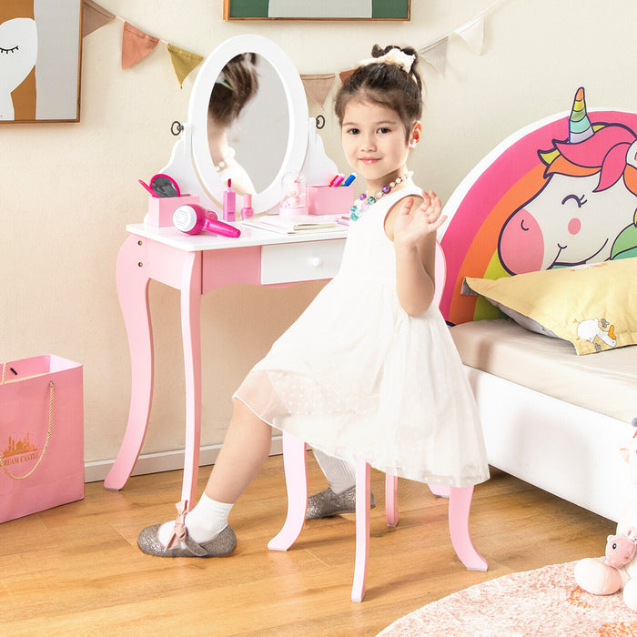 Pretend Kids Vanity Set with 360Â° Rotatable Mirror and Play Accessories