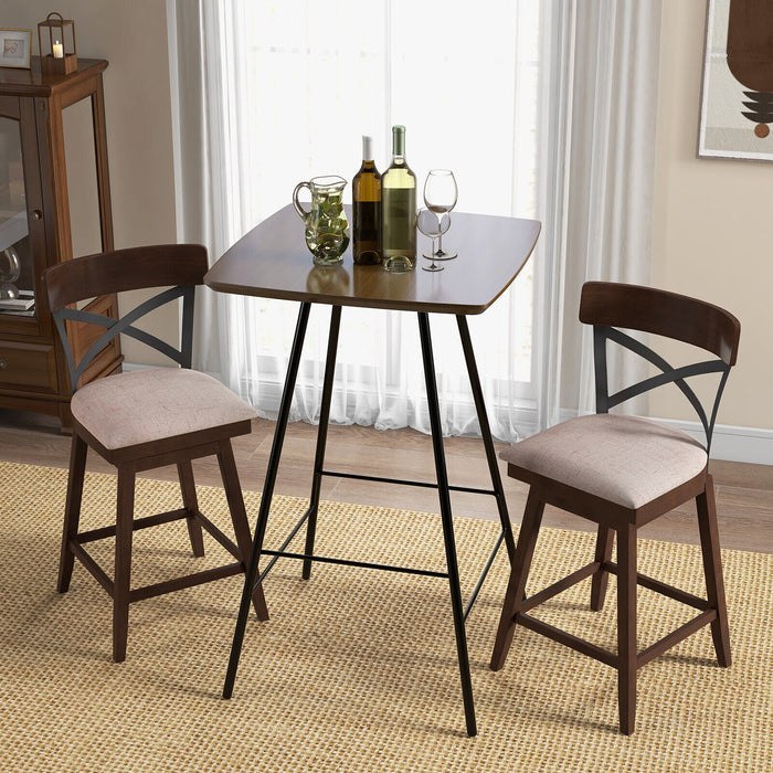 Set of 2 Wooden Swivel Bar Stools with Cushioned Seat and Open X Back-25 Inch