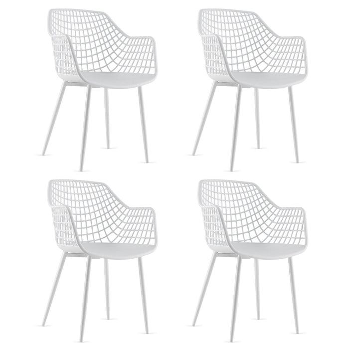 Set of 4 Heavy Duty Modern Dining Chair with Airy Hollow Backrest-White