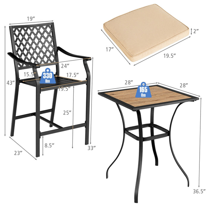 3 Pieces Patio Bar Set with 2 Bar Stools and 1 Square Table