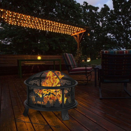 26 Inches Outdoor Fire Pit with Spark Screen and Poker