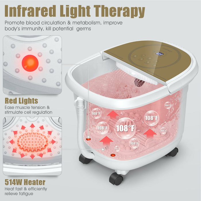 Foot Spa Bath Massager with 3-Angle Shower and Motorized Rollers-Coffee