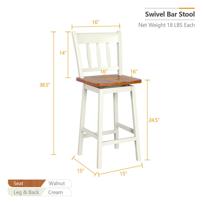 24.5 Inches Set of 2 Swivel Bar Stools with 360Â° Swiveling-White