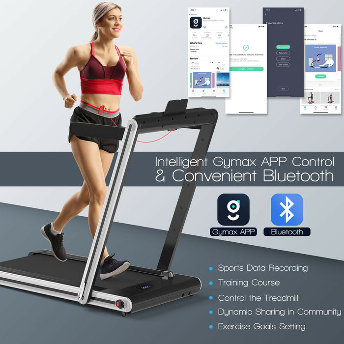 2-in-1 Folding Treadmill with Dual LED Display-Silver