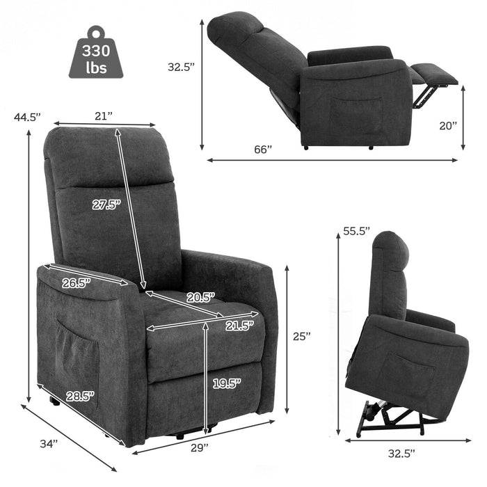 Power Lift Recliner Chair with Remote Control for Elderly-Gray