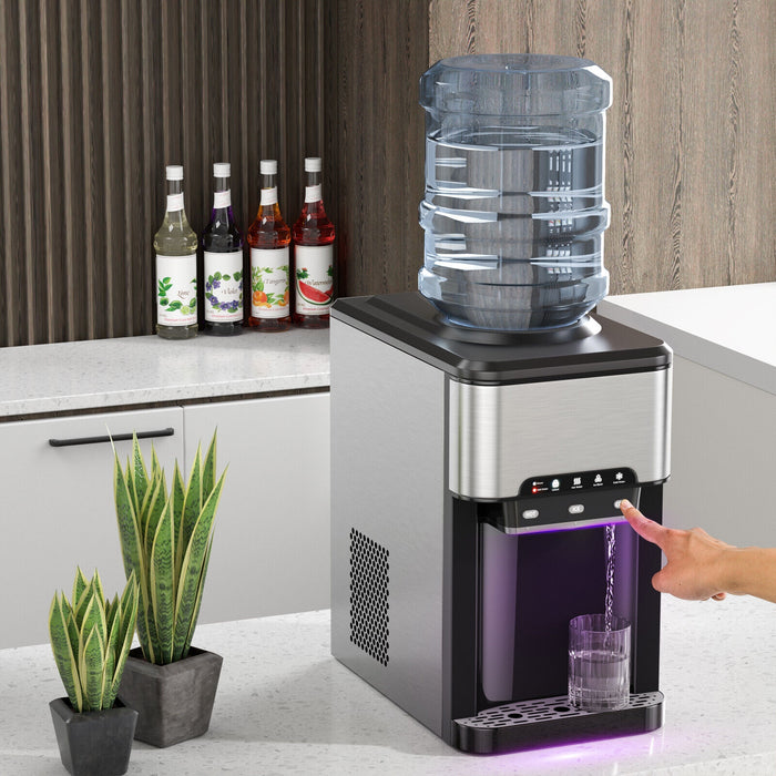 Water Cooler Dispenser 3-in-1 with Built-in Ice Maker and 3 Temperature Settings-Silver