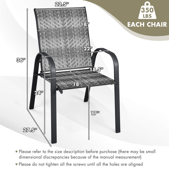 Set of 6 Outdoor PE Wicker Stackable Chairs with Sturdy Steel Frame-Gray