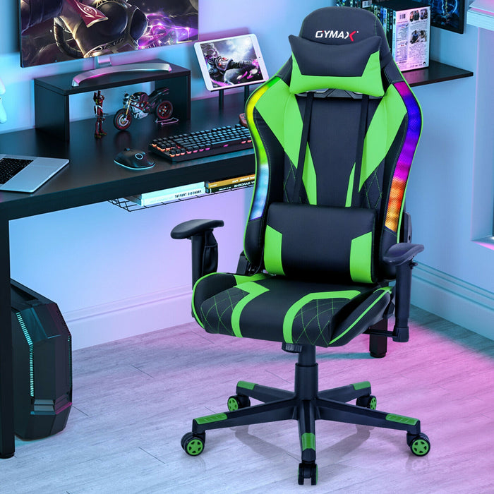 Gaming Chair Adjustable Swivel Computer Chair with Dynamic LED Lights-Green