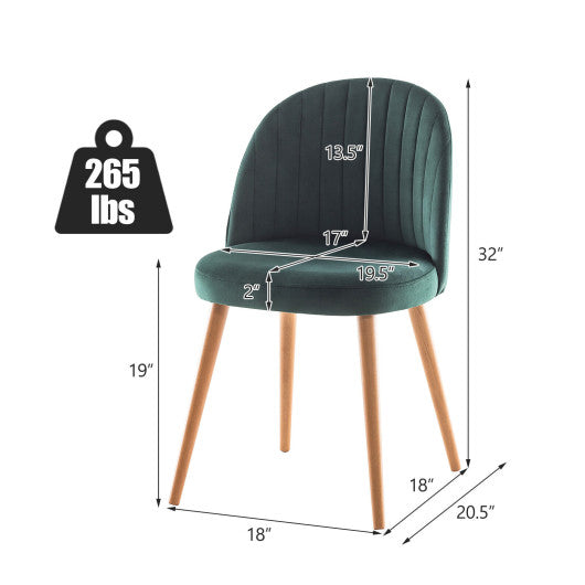 Set of 2 Modern Mid-back Armless Dining Chairs with Wood Legs-Green