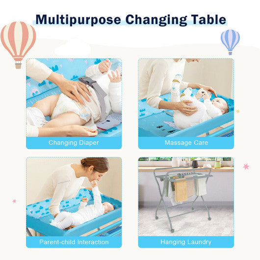 Baby Changing Table with Safety Belt and 4-side Defence-Blue