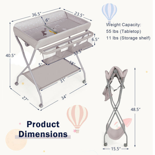 Baby Changing Table with Safety Belt and 4-side Defence-Gray