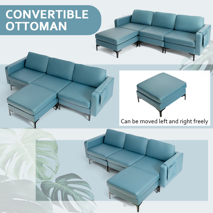 Modular L-shaped Sectional Sofa with Reversible Chaise and 2 USB Ports-Blue