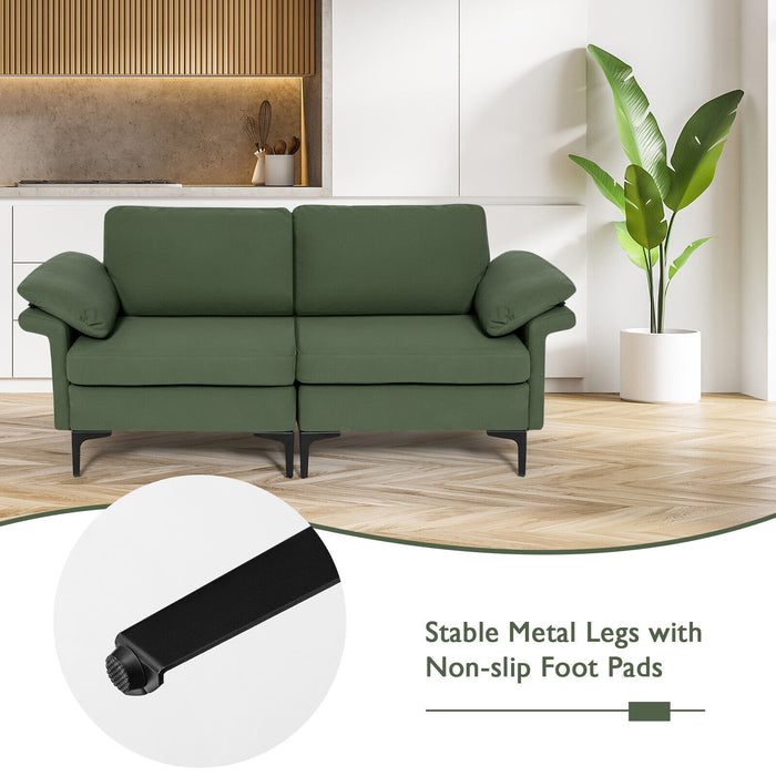 Modern Fabric Loveseat Sofa for with Metal Legs and Armrest Pillows-Army Green