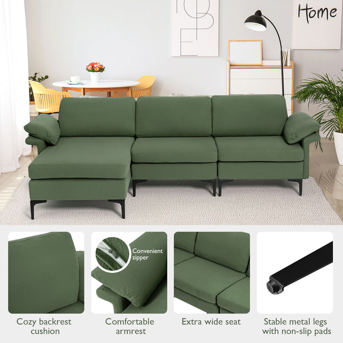 Extra Large Modular L-shaped Sectional Sofa with Reversible Chaise for 4-5 People-Army Green