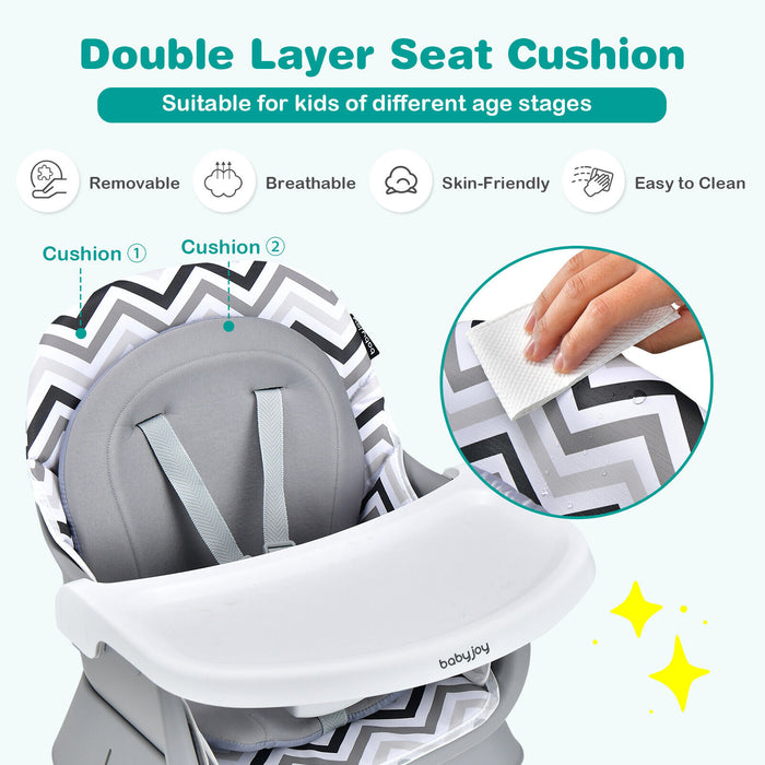 6-in-1 Convertible Baby High Chair with Adjustable Removable Tray-Gray & White