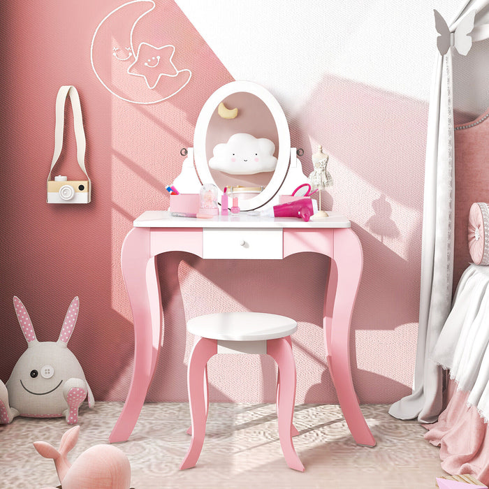 Pretend Kids Vanity Set with 360Â° Rotatable Mirror and Play Accessories