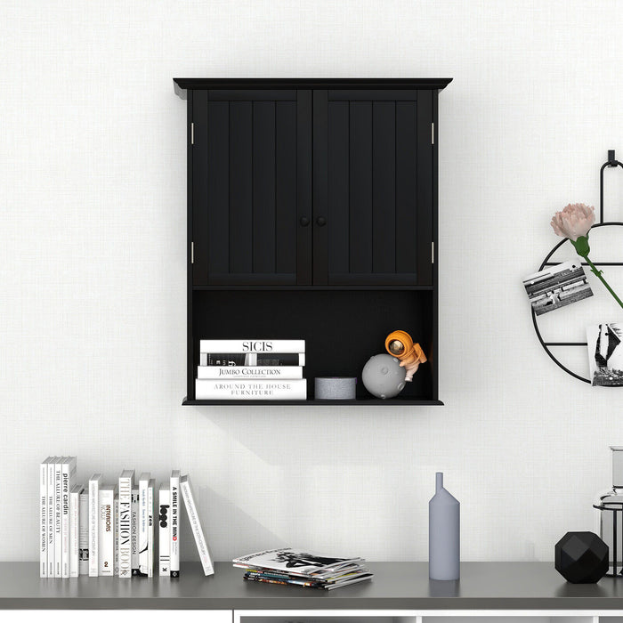 2-Door Wall Mount Bathroom Storage Cabinet with Open Shelf-Black