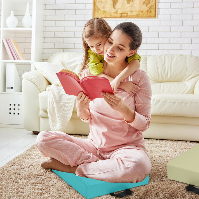 6 Pieces 15 Inches Square Toddler Floor Cushions Flexible Soft Foam Seating with Handles-Blue