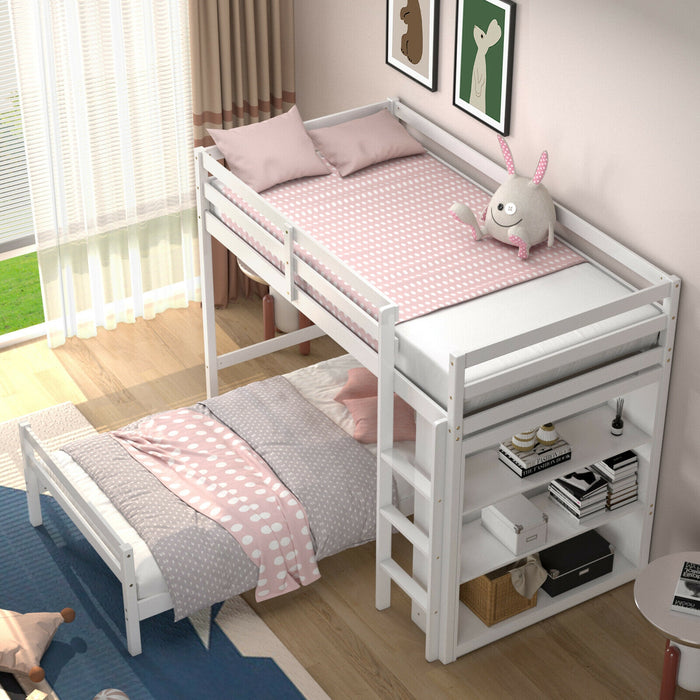 Twin Over Twin Loft Bunk Bed with Bookcase-White