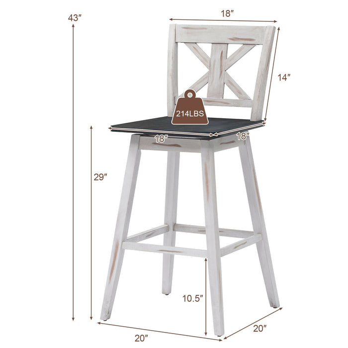 Set of 2 360-Degree Swivel Bar Stools for Home Restaurant-White