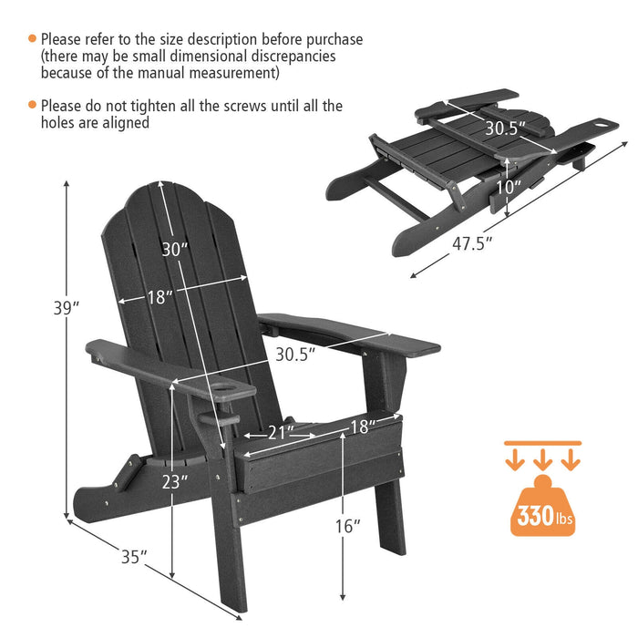 Foldable Weather Resistant Patio Chair with Built-in Cup Holder-Black