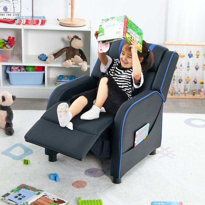 Kids Recliner Chair with Side Pockets and Footrest-Blue