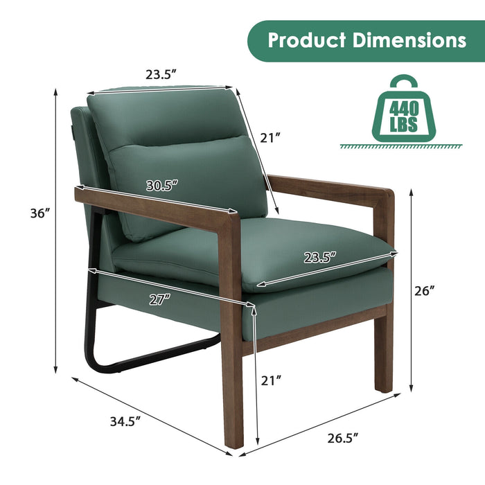 Single Sofa Chair with Extra-Thick Padded Backrest and Seat Cushion-Green