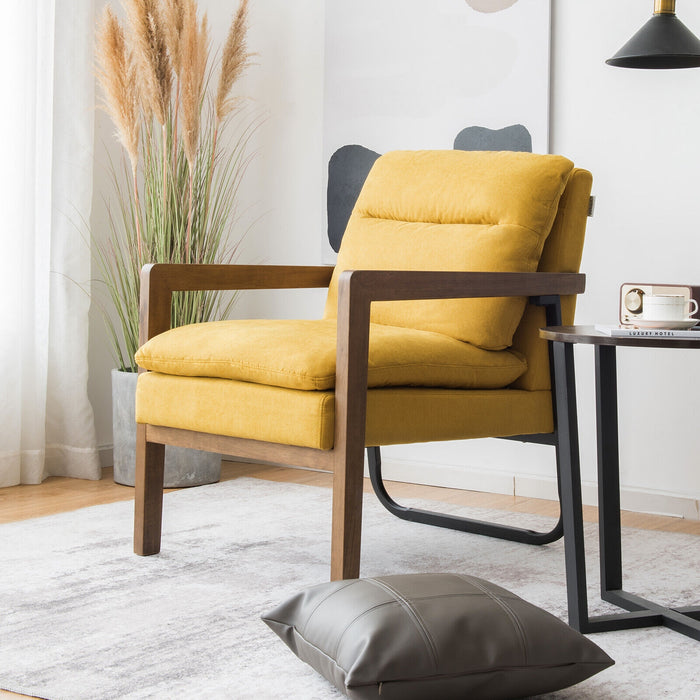 Single Sofa Chair with Extra-Thick Padded Backrest and Seat Cushion-Yellow