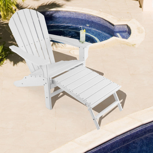 Patio HDPE Adirondack Chair with Retractable Ottoman-White