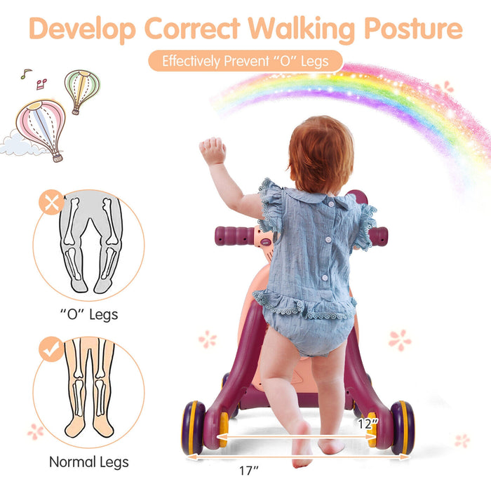 2-in-1 Baby Sit to Stand Learning Walker with Lights and Sounds-Pink