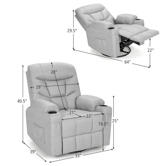 Massage Rocking Recliner Chair with Heat and Vibration-Gray