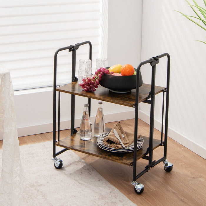 Folding Rolling Cart with Metal Frame-2-Tier