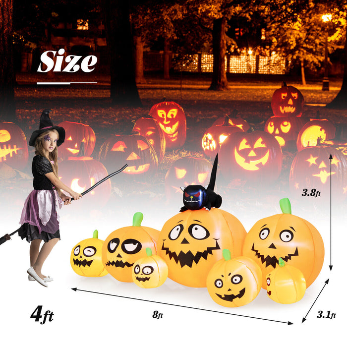 8 Feet Long Halloween Inflatable Pumpkins with Witch's Cat