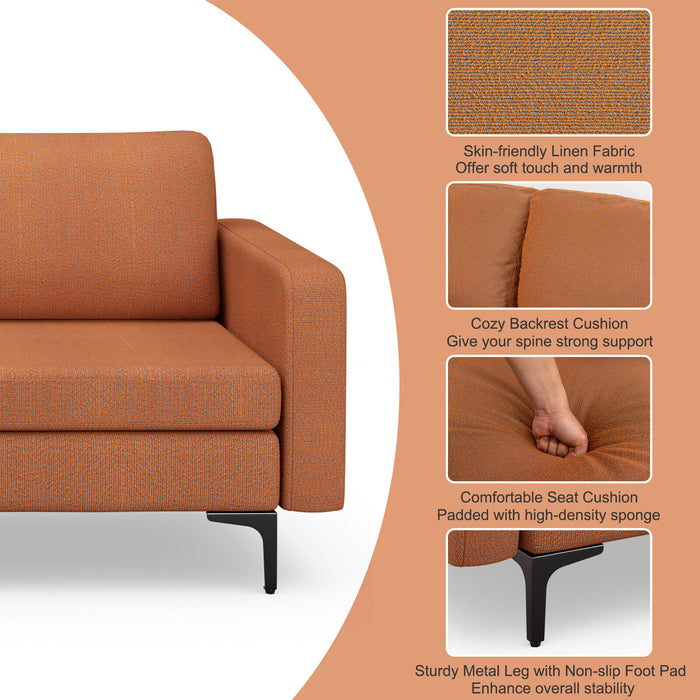 3-Seat Sectional Sofa Couch with Armrest Magazine Pocket and Metal Leg-Orange