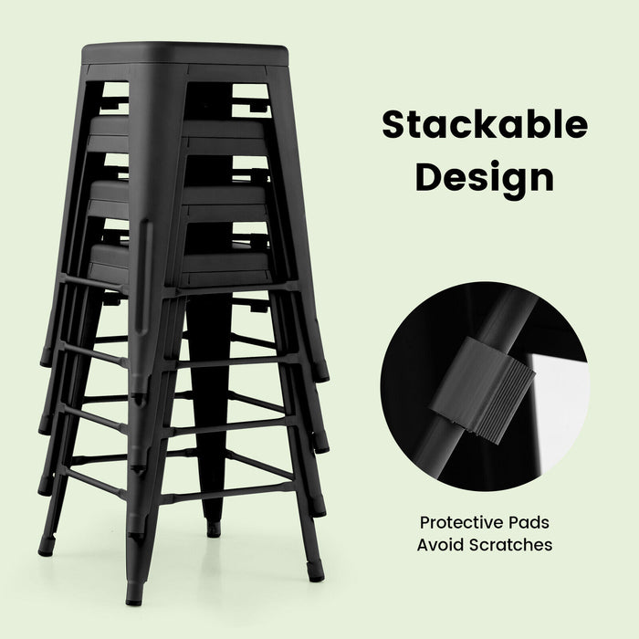 24 Inch Set of 4 Tolix Style Counter Height Barstool Stackable Chair-Black