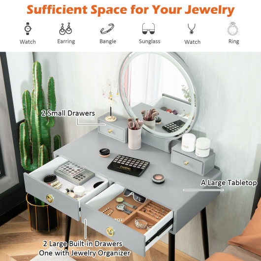 Vanity Table Set with Mirror-Gray