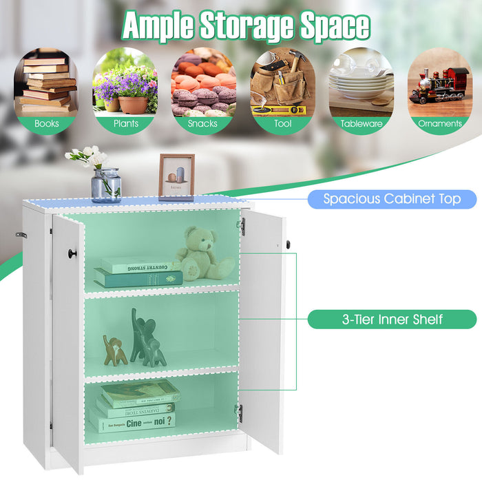 2 Door Storage Base Cabinet with 3-Tier Shelf-White