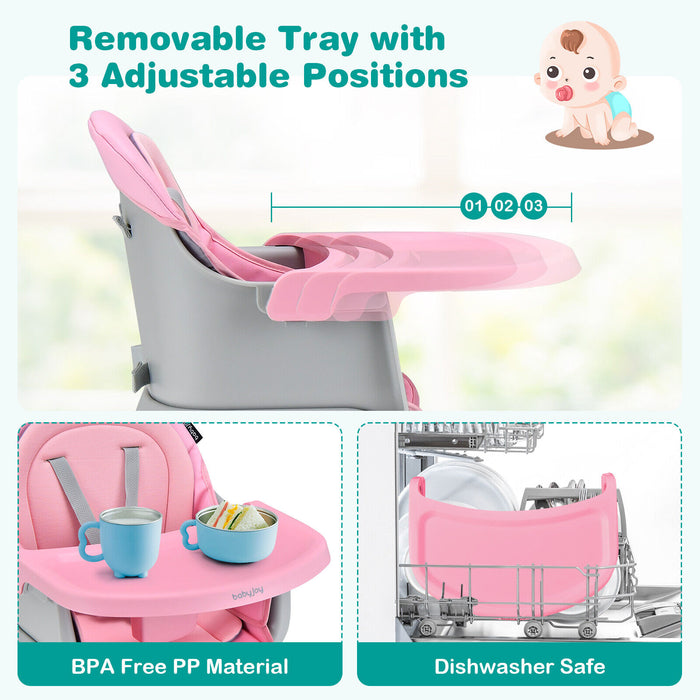 6-in-1 Convertible Baby High Chair with Adjustable Removable Tray-Pink