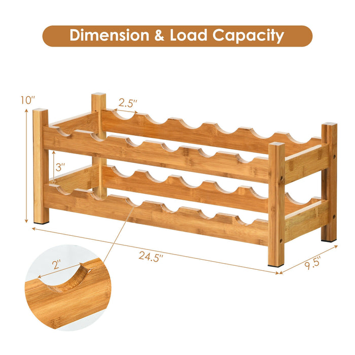 2-Tier 12 Bottles Bamboo Storage Shelf  Wine Rack-Natural