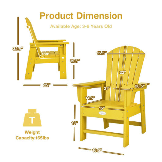 Patio Kids' Adirondack Chair with Ergonomic Backrest-Yellow